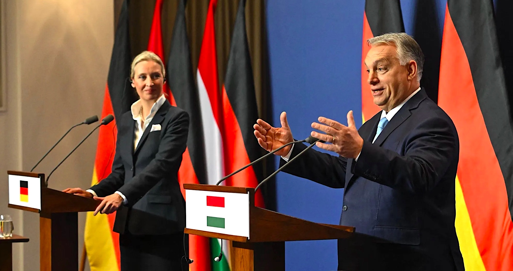 VIDEO: Šéfka AfD Alice Weidelová označila Maďarsko pod vedením jeho premiéra Viktora Orbána za veľký vzor pre Nemecko. „Čakáme na novú éru Nemecka, ktoré bude opäť úspešné,“ vyhlásil maďarský líder